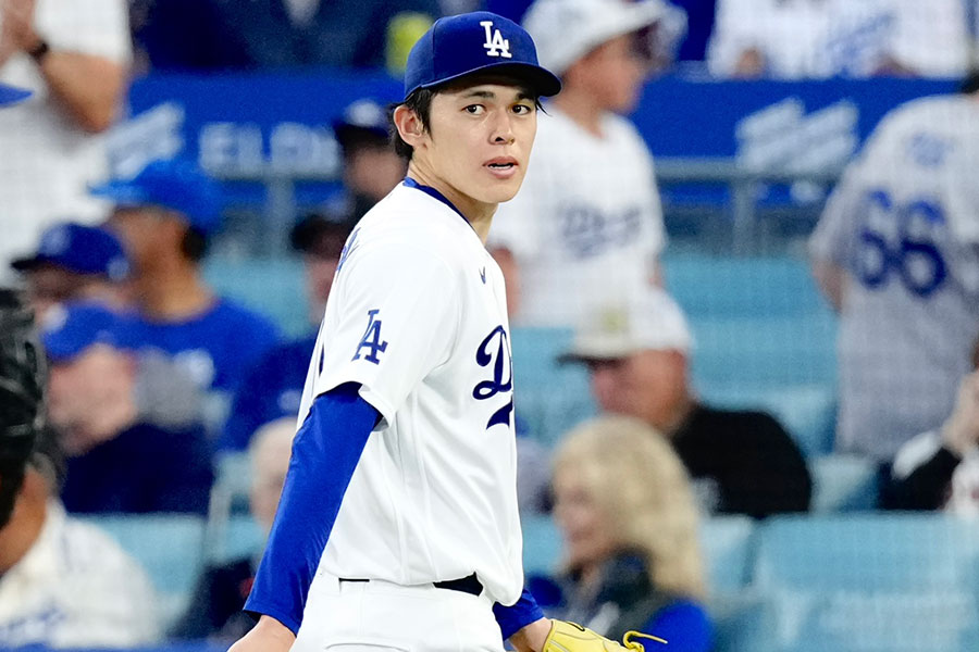 ジャイアンツ戦に先発したドジャース・佐々木朗希【写真：黒澤崇】