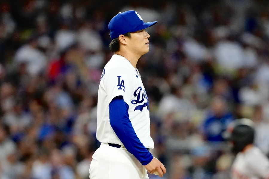 ジャイアンツ戦に登板したドジャース・山本由伸【写真：黒澤崇】