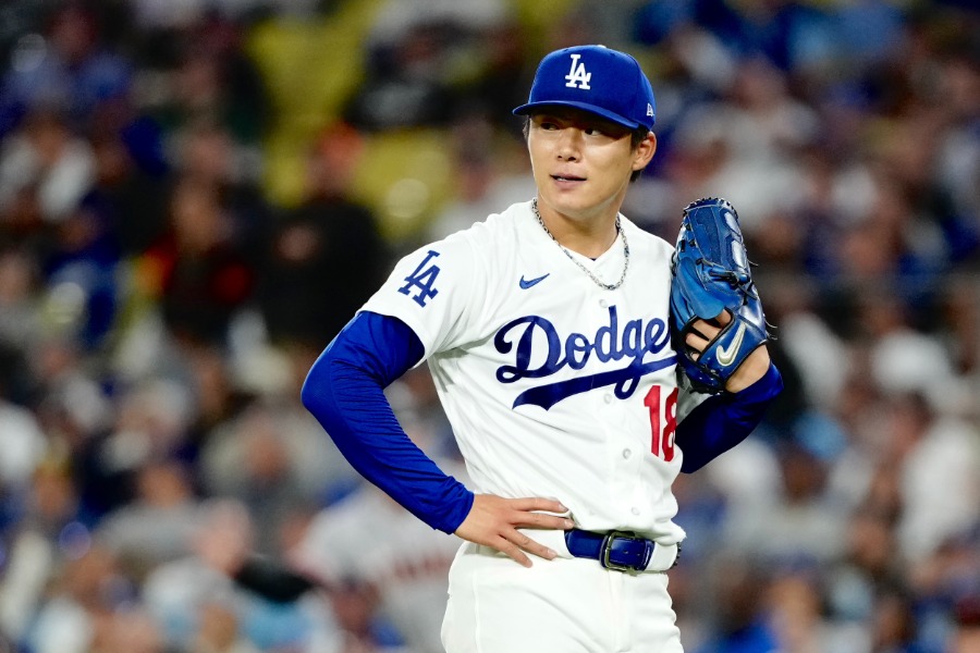 ジャイアンツ戦に登板したドジャース・山本由伸【写真：黒澤崇】