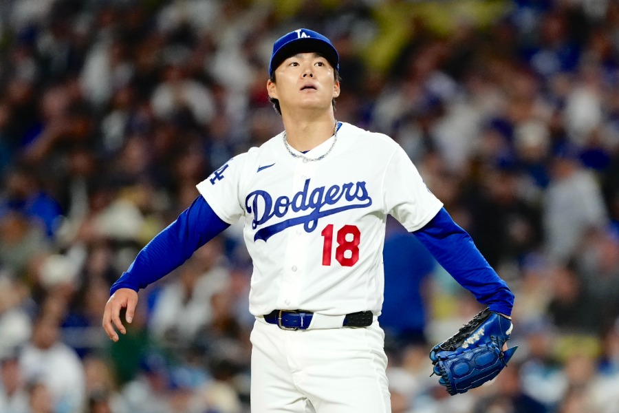 ジャイアンツ戦に先発したドジャース・山本由伸【写真：黒澤崇】