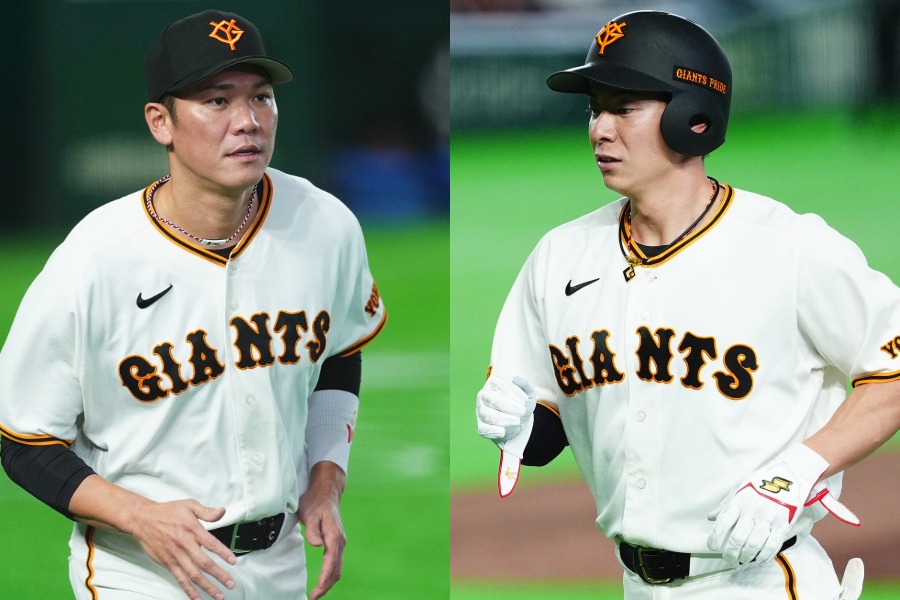巨人・坂本勇人（左）と松本剛【写真：小林靖】