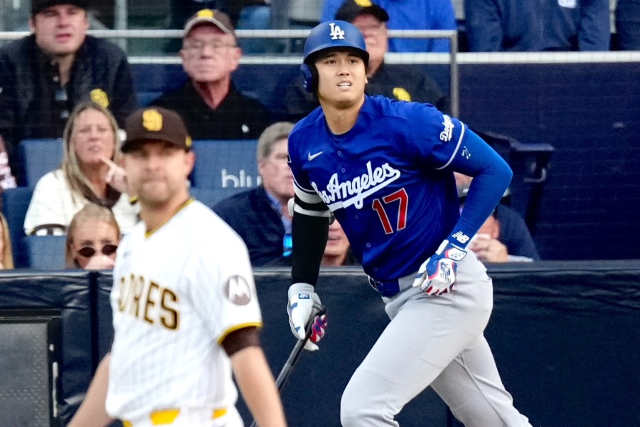 第1打席で左飛に倒れたドジャース・大谷翔平【写真：黒澤崇】