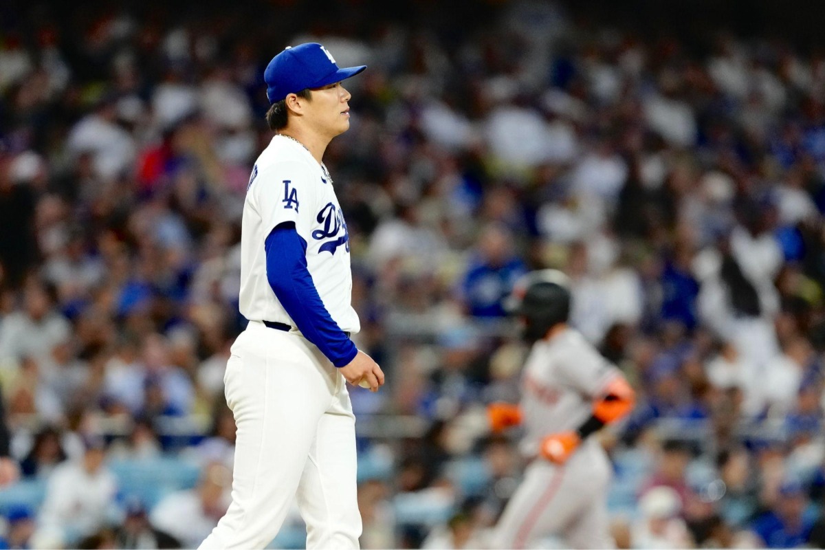 ハースに被弾したドジャースの山本由伸【写真：黒澤崇】