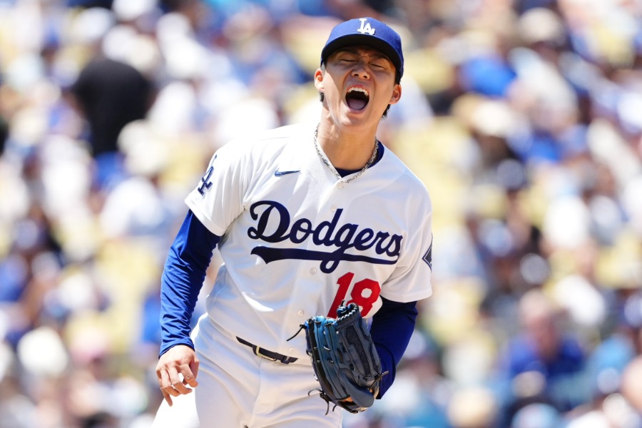 フィリーズ戦で力投したドジャース・山本由伸【写真:黒澤崇】