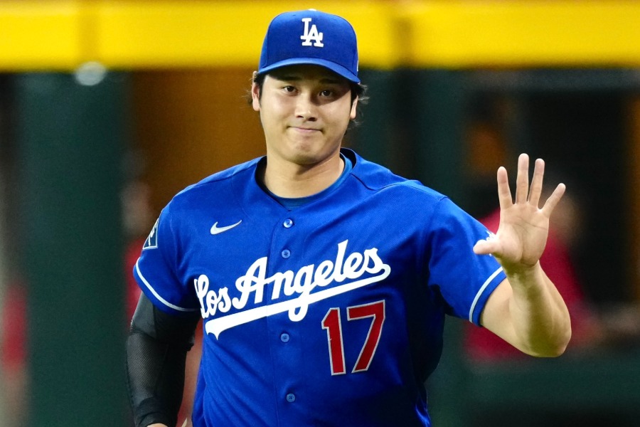 試合前、練習を行うドジャース・大谷翔平【写真：黒澤崇】