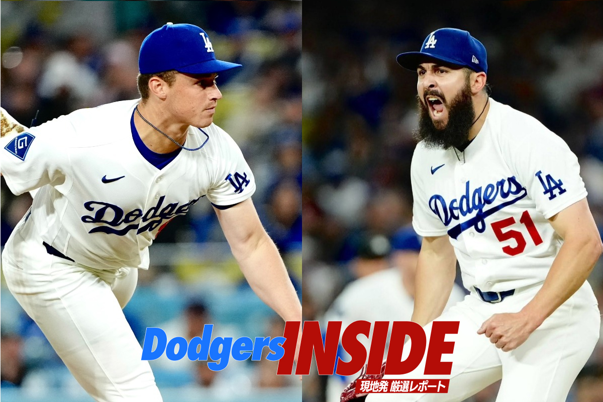 ドジャースのジャック・ドレイヤー（左）とアレックス・ベシア【写真：黒澤崇】