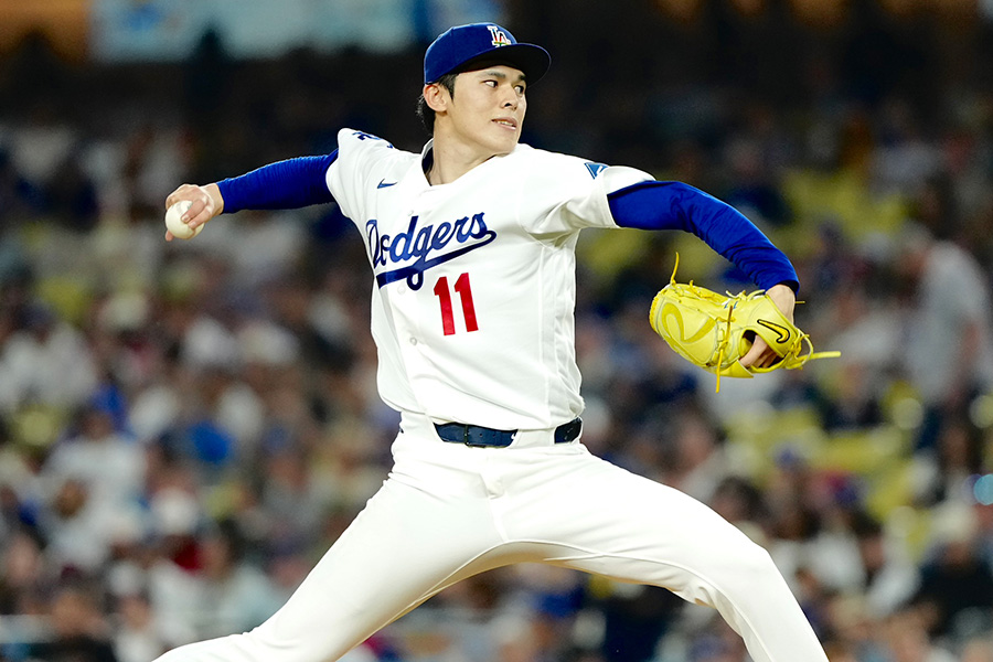 エンゼルス戦に登板したドジャース・佐々木朗希【写真：黒澤崇】