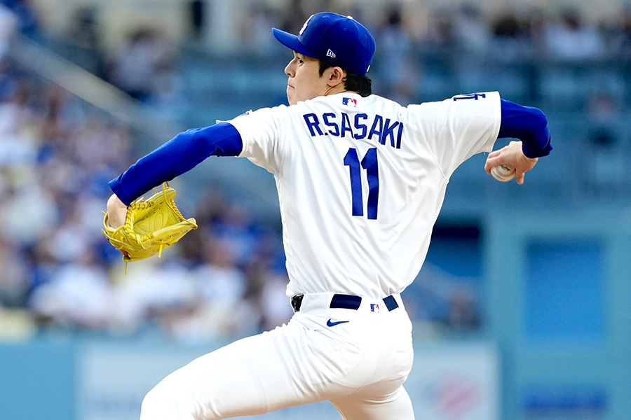 エンゼルス戦に登板したドジャース・佐々木朗希【写真：黒澤崇】