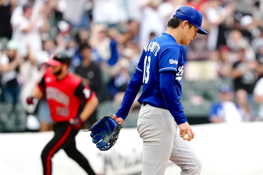 Wソックス戦の9回に本塁打を浴びたドジャース・山本由伸【写真:黒澤崇】