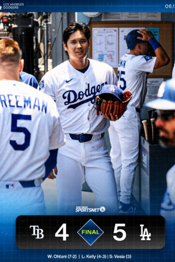 SportsNetLAが公式SNSで18日の試合結果を投稿【画像:SportsNetLAのインスタグラムより】