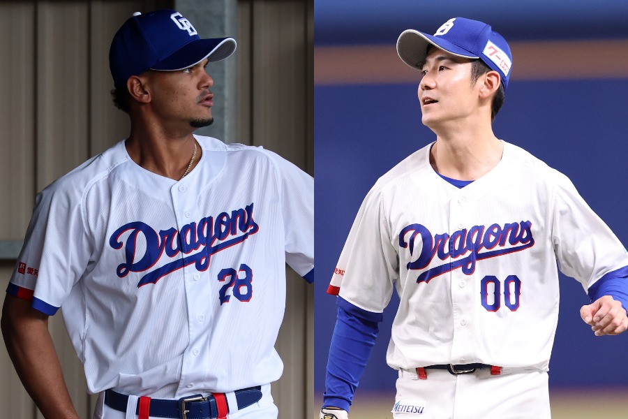 中日はアルバート・アブレウ(左)と尾田剛樹を出場選手登録した【写真:加治屋友輝、栗木一考】