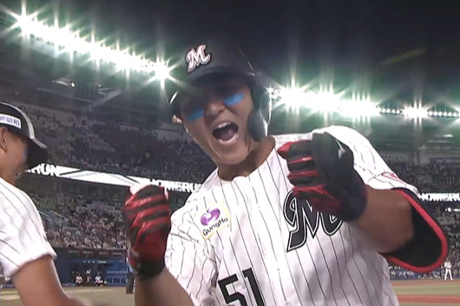3年ぶりの2桁本塁打に到達したロッテ・山口航輝【画像:パーソル パ・リーグTV】