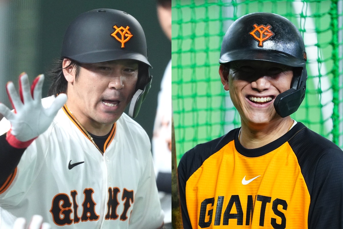 巨人・甲斐拓也（左）と小林誠司【写真：小林靖、矢口亨】