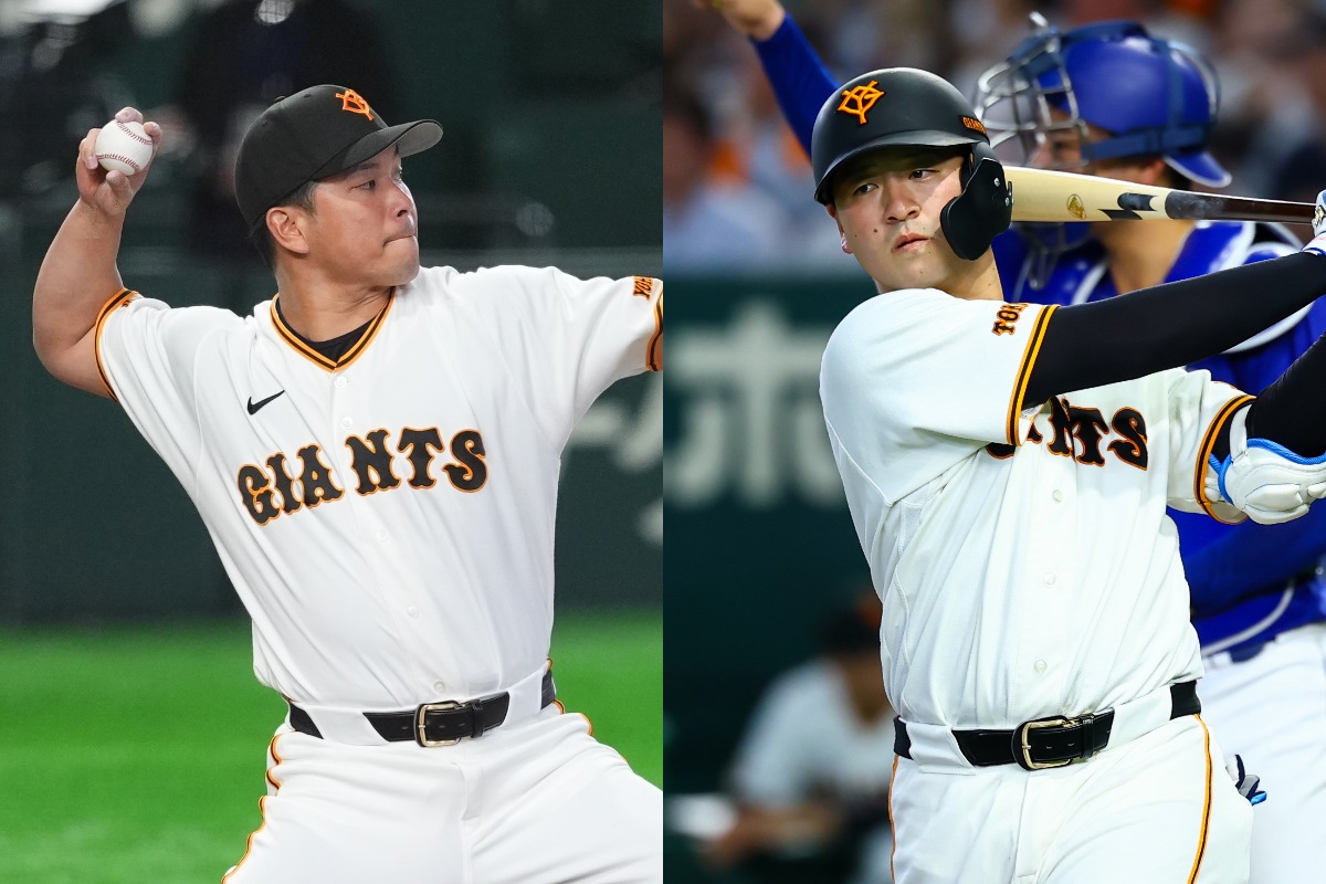巨人・大城卓三（左）と岸田行倫【写真：小林靖、加治屋友輝】