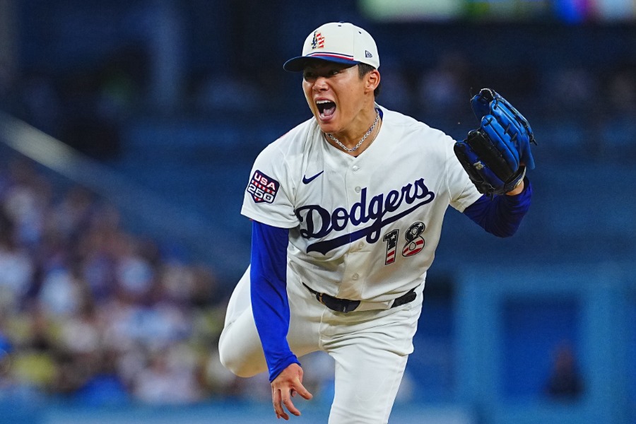 パドレス戦に先発したドジャース・山本由伸【写真：荒川祐史】