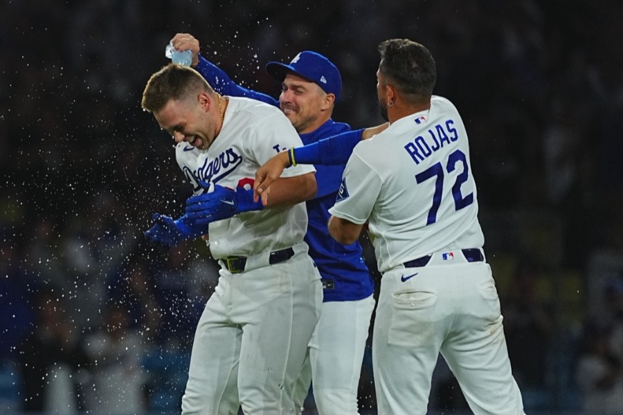 ロッキーズ戦でサヨナラ打を放ったドジャースのダルトン・ラッシング【写真：荒川祐史】