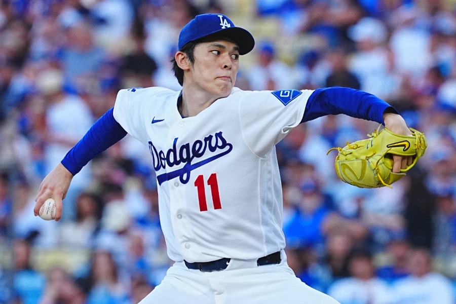 ロッキーズ戦に先発したドジャース・佐々木朗希【写真：荒川祐史】