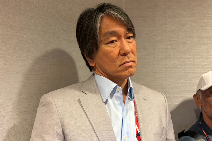 取材に応じた松井秀喜氏【写真：真柴健】