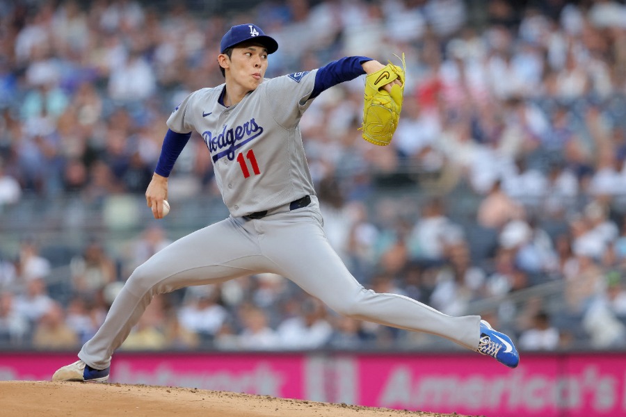 ヤンキース戦に先発したドジャース・佐々木朗希【写真:黒澤崇】