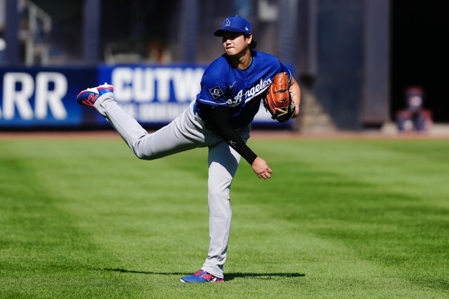 キャッチボールを行ったドジャース・大谷翔平【写真:黒澤崇】