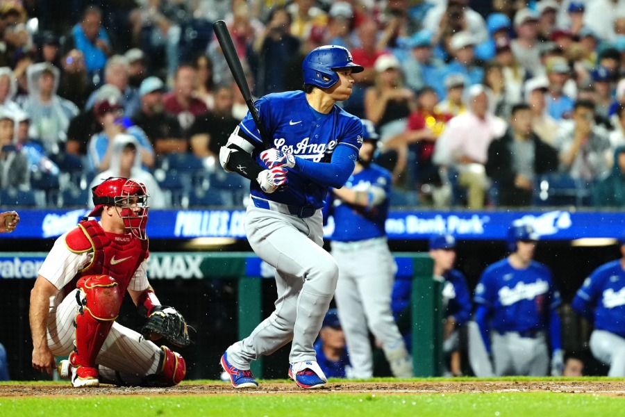フィリーズ戦で安打を放ったドジャース・大谷翔平【写真:黒澤崇】