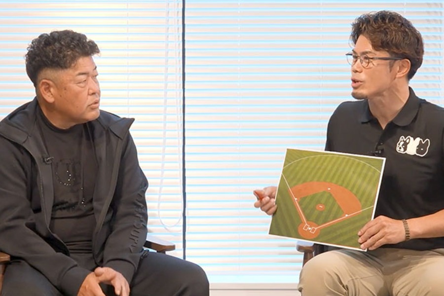 「P’s UPDATE」に出演した中村紀洋氏（左）と今江敏晃氏【画像：パーソル パ・リーグTV】