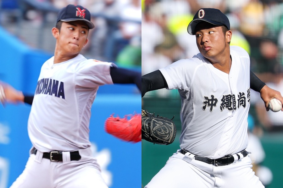 横浜・織田翔希（左）と沖縄尚学・末吉良丞【写真：小林靖、加治屋友輝】