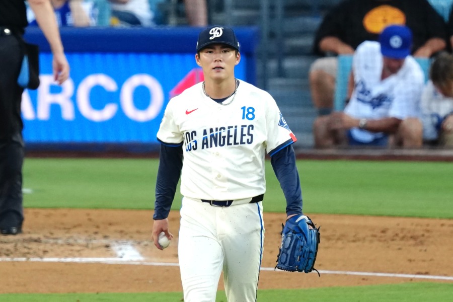 Rソックス戦に先発したドジャース・山本由伸【写真:黒澤崇】