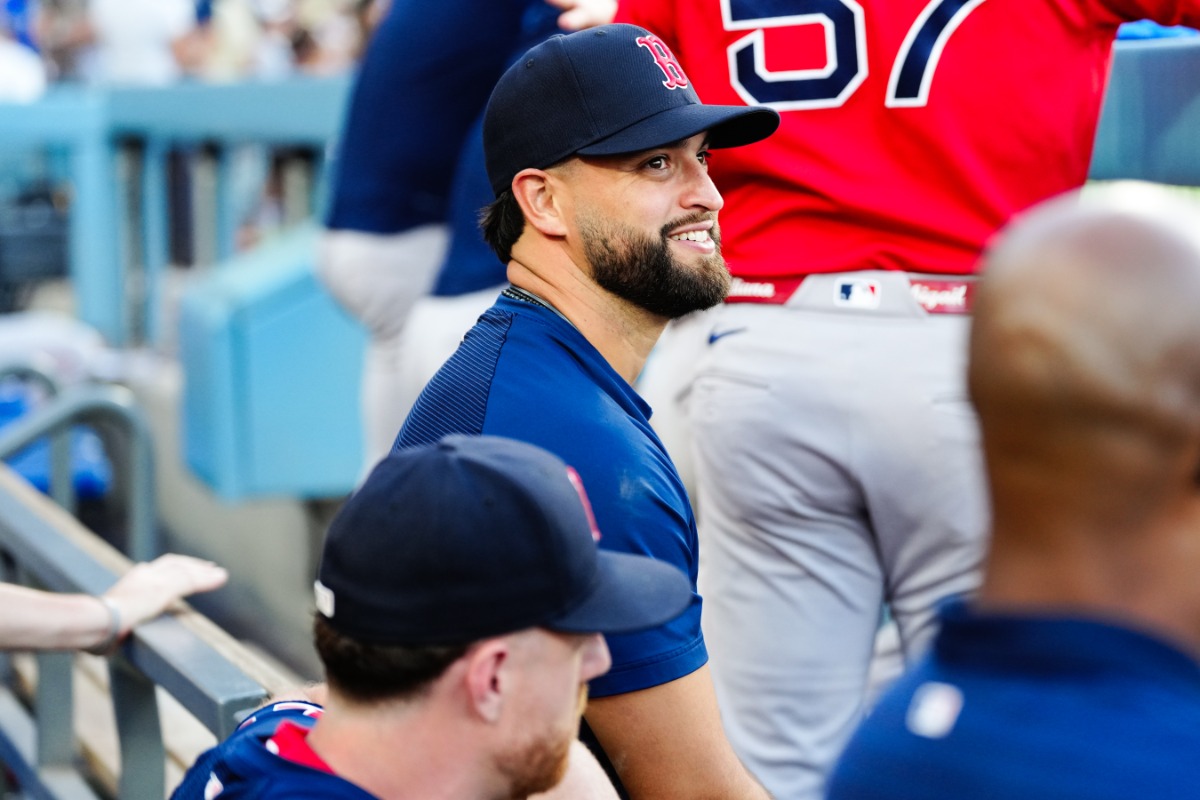 ドジャースとの対戦をベンチから見守った【写真：黒澤崇】