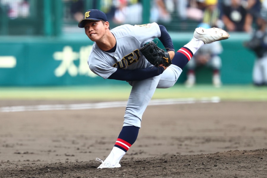 花咲徳栄戦に先発して完封勝利を挙げた仙台育英・古川諒弥【写真:加治屋友輝】