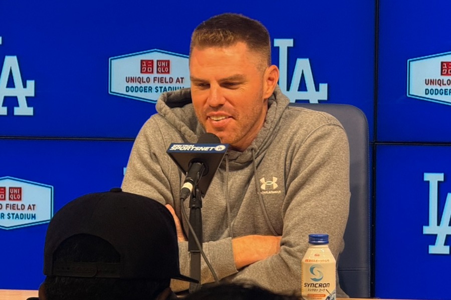 試合後、取材に応じたドジャースのフレディ・フリーマン【写真:上野明洸】