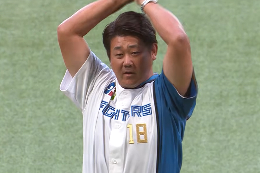 ファーストピッチセレモニーに登場した松坂大輔氏【画像：パーソル パ・リーグTV】