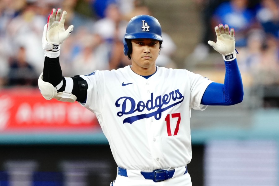 初回に二塁打を放ったドジャース・大谷翔平【写真:黒澤崇】