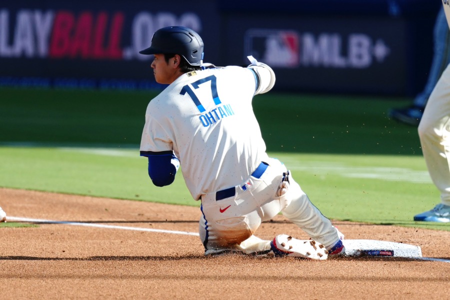 第2打席で適時三塁打を放ったドジャース・大谷翔平【写真:黒澤崇】