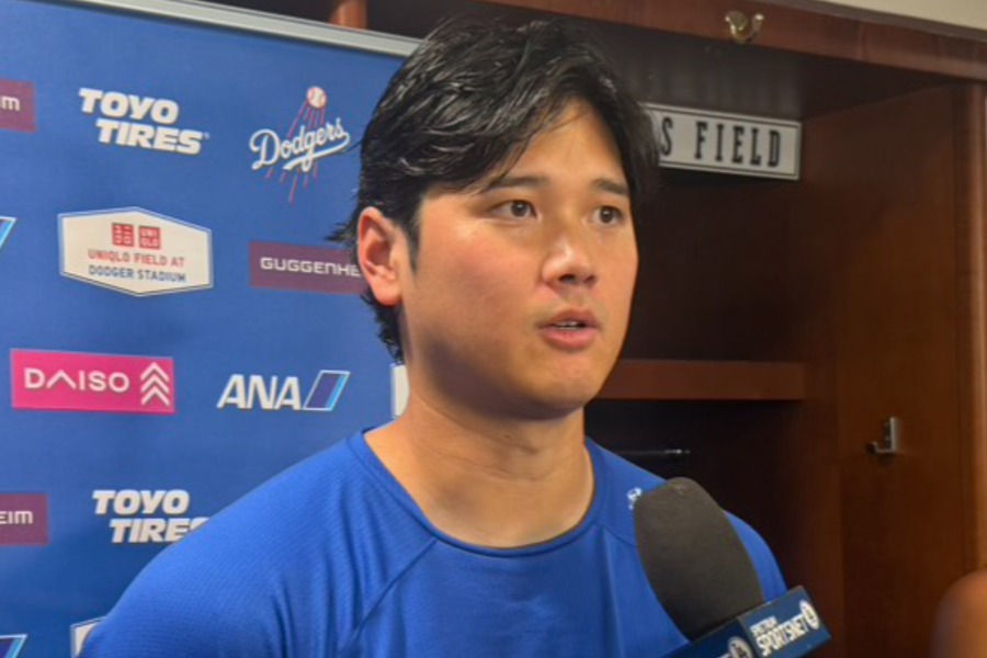 試合後に取材に応じたドジャース・大谷翔平【写真:上野明洸】
