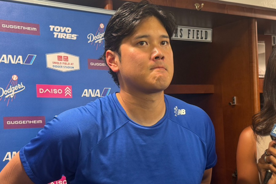 試合後に取材に応じたドジャース・大谷翔平【写真:上野明洸】