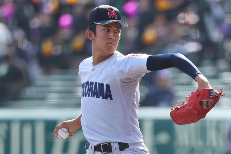 花巻東戦に先発した横浜・織田翔希【写真:加治屋友輝】
