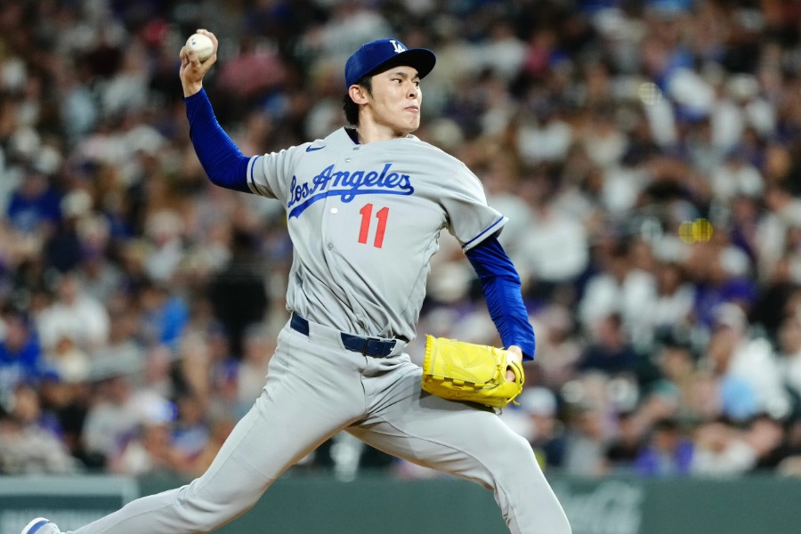 ロッキーズ戦に先発したドジャース・佐々木朗希【写真：黒澤崇】
