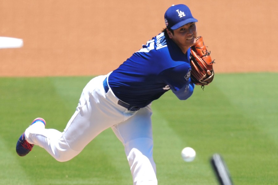 ライブBPに登板したドジャース・大谷翔平【写真：黒澤崇】