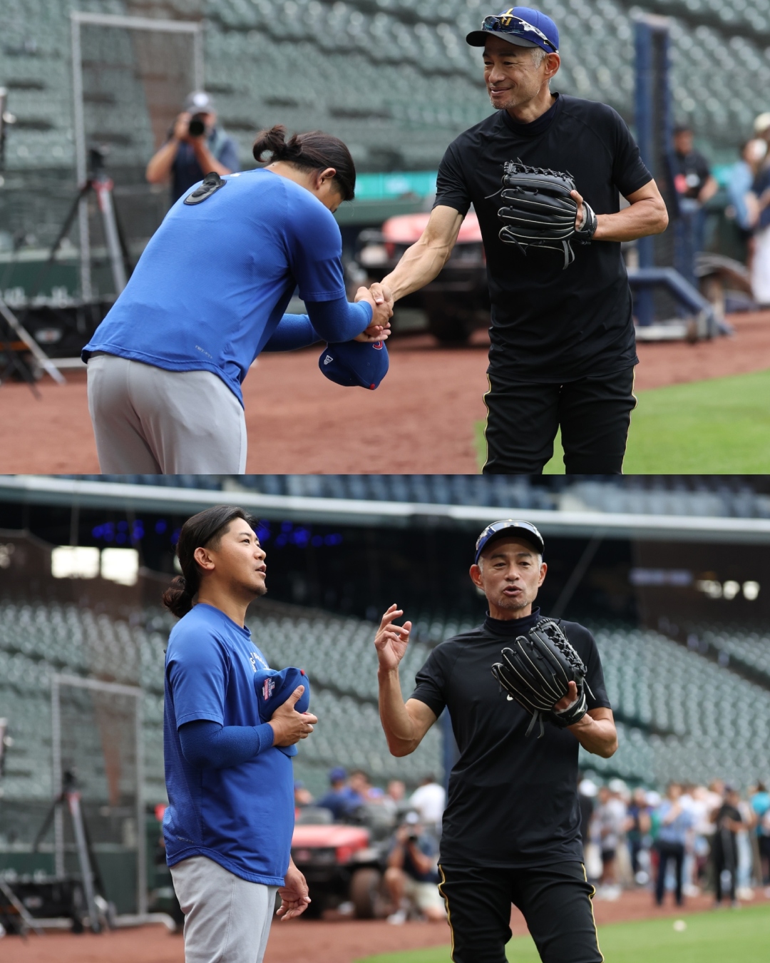 MLB公式Xが公開したカブス・今永昇太とイチロー氏の交流の様子（画像はスクリーンショット）
