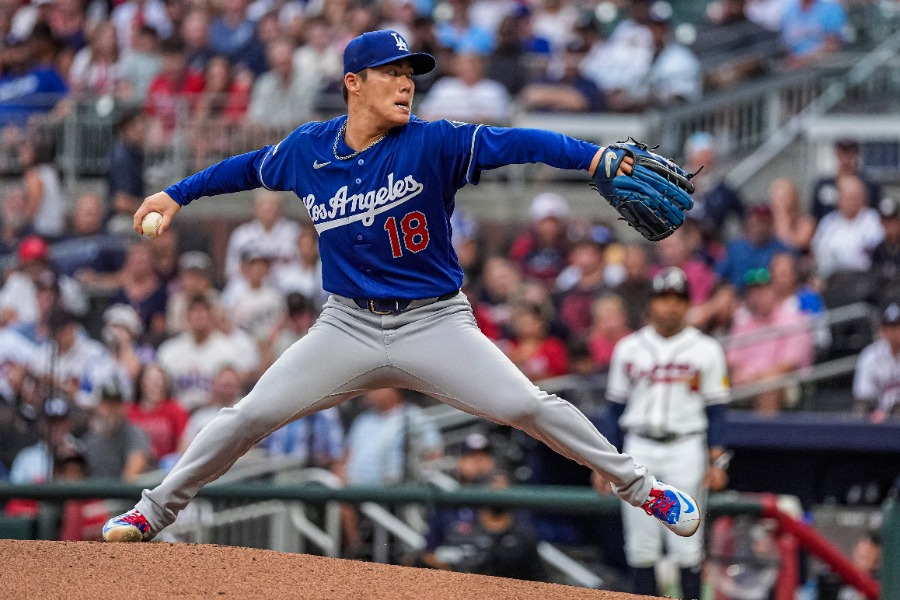 ブレーブス戦に先発したドジャース・山本由伸【写真:ロイター】