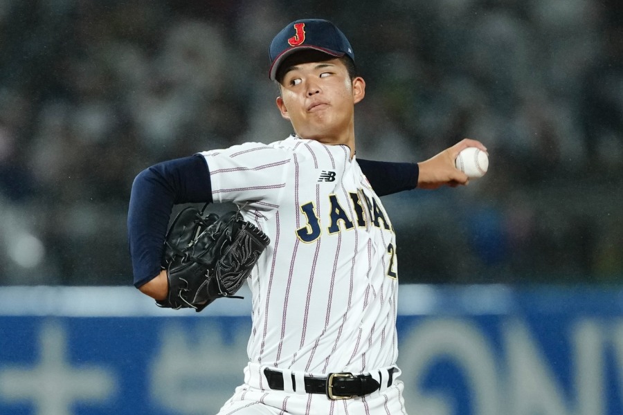 壮行試合に登板した智弁学園・杉本真滉【写真:黒澤崇】