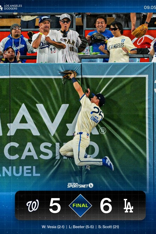 カージナルス戦の5回、好守を見せたトミー・エドマン【写真:SportsNetLAのXより】