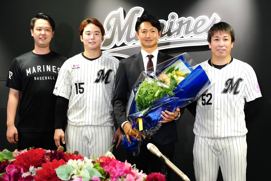 引退会見を行ったロッテ・唐川侑己【写真：黒澤崇】