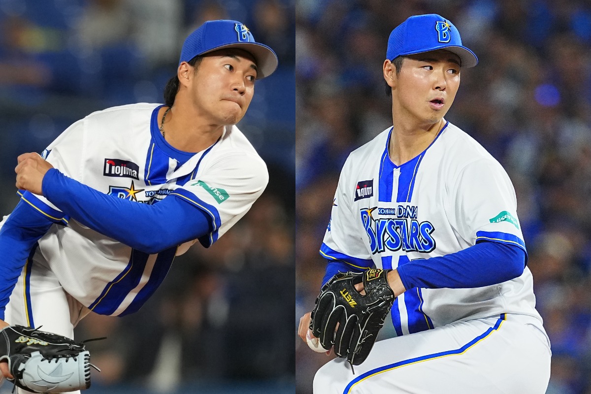 DeNAのブルペンを支える岩田将貴（左）と浜地真澄【写真：井上学、荒川祐史】