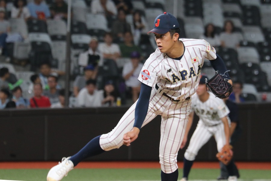 台湾戦に先発した侍U-18代表・織田翔希【写真：神吉孝昌】