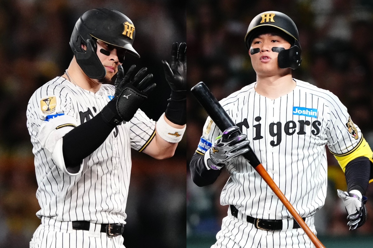 佐藤輝明（左）と森下翔太は打線の中心として阪神の勝利に貢献している【写真：黒澤崇】