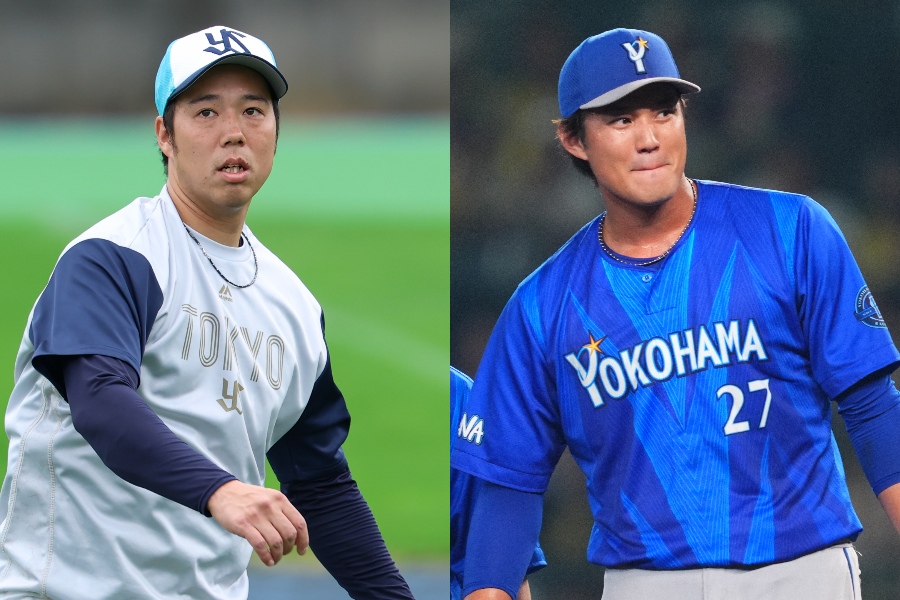 戦力外通告を受けたヤクルト・青柳晃洋（左）とDeNA・藤浪晋太郎【写真：加治屋友輝、イワモトアキト】