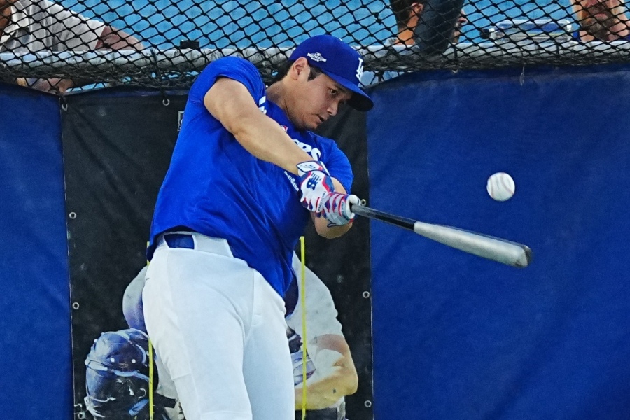 フリー打撃を実施したドジャース・大谷翔平【写真:荒川祐史】