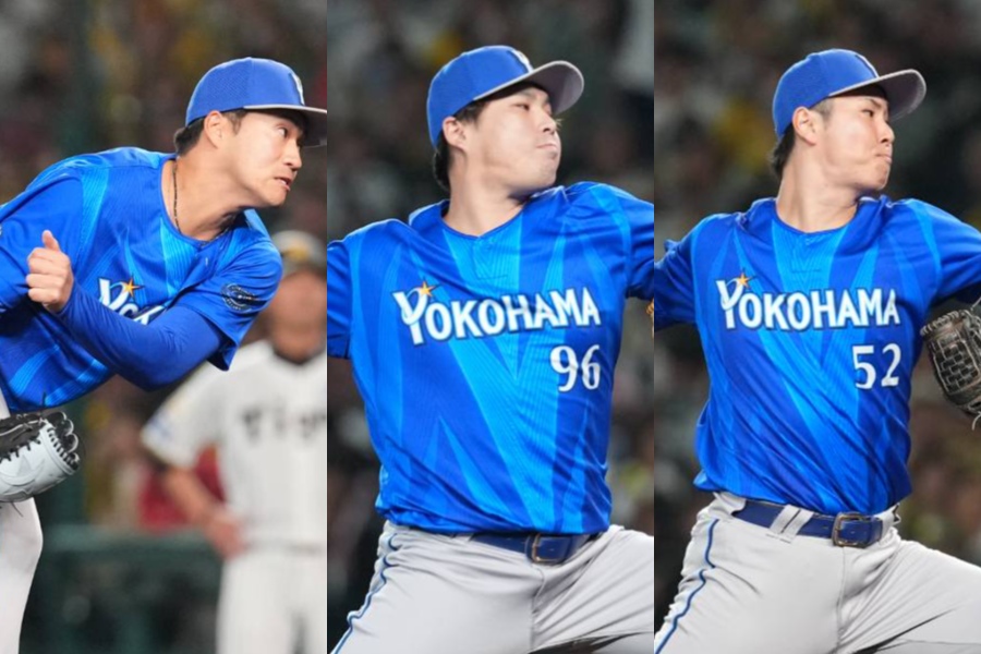 阪神戦で好救援を見せたDeNA・岩田将貴、馬場皐輔、浜地真澄（左から）【写真：井上学】